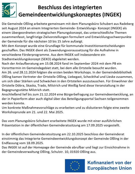Beschluss des integrierten Gemeindeentwicklungskonzeptes (INGEK)