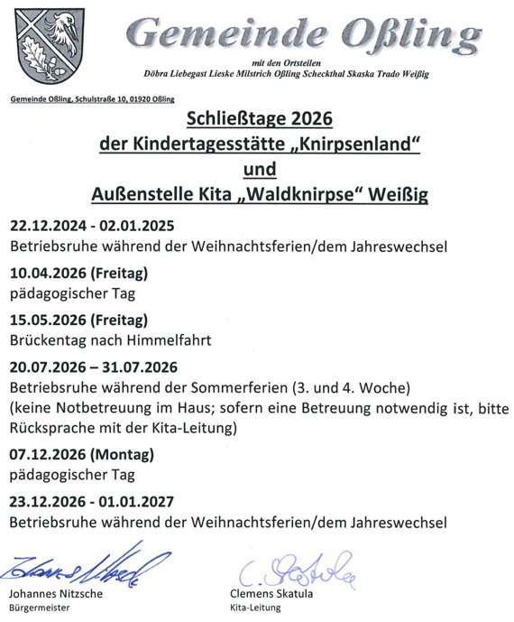 Kita Schließtage 2025