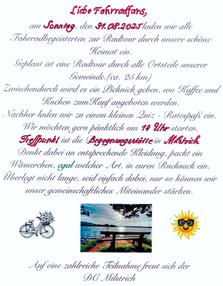 Milstrich: Radtour