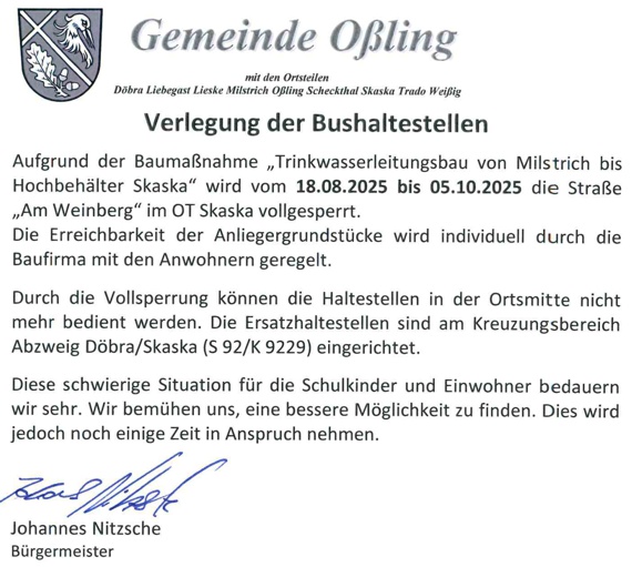 Verlegung der Bushaltestelle Skaska